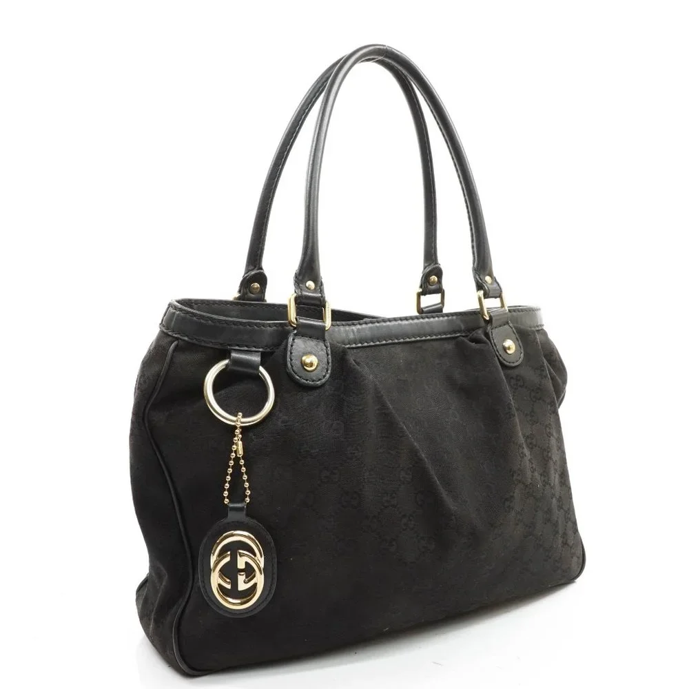 Auth Gucci Gg Tote Bag Black Canvas #16019G13 - Picture 4 of 13